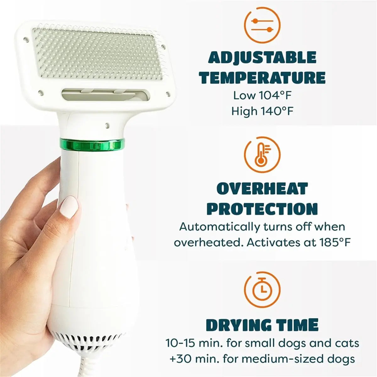 2-In-1 Dog Hair Dryer with Slicker Brush - Adjustable Temperature