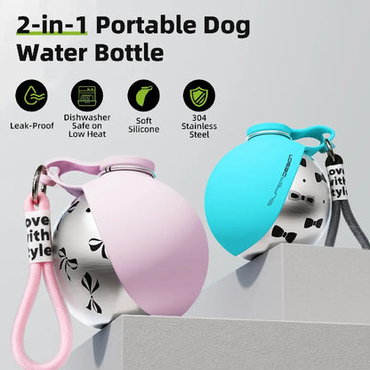 Portable Dog Water Bottle - Stainless Steel Bottle & Silicon