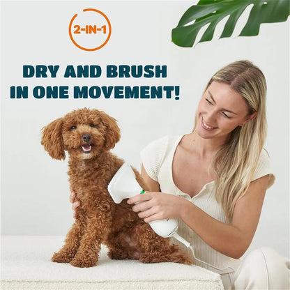 2-In-1 Dog Hair Dryer with Slicker Brush - Adjustable Temperature