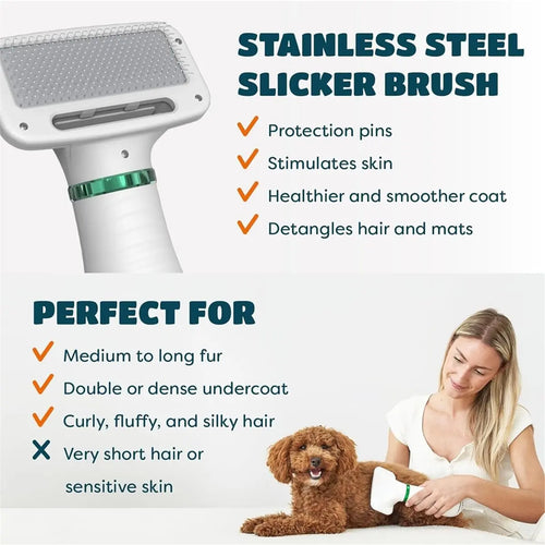2-In-1 Dog Hair Dryer with Slicker Brush - Adjustable Temperature
